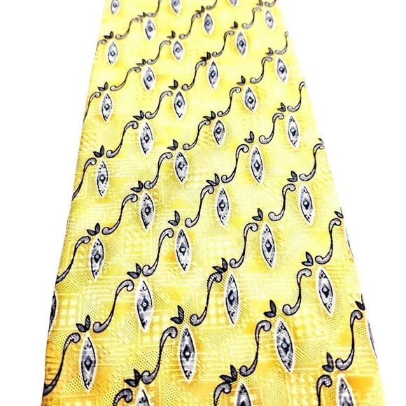 Jos A Bank Yellow Silk Tie Woven Wide‎ Graphic Striped - Picture 2 of 5